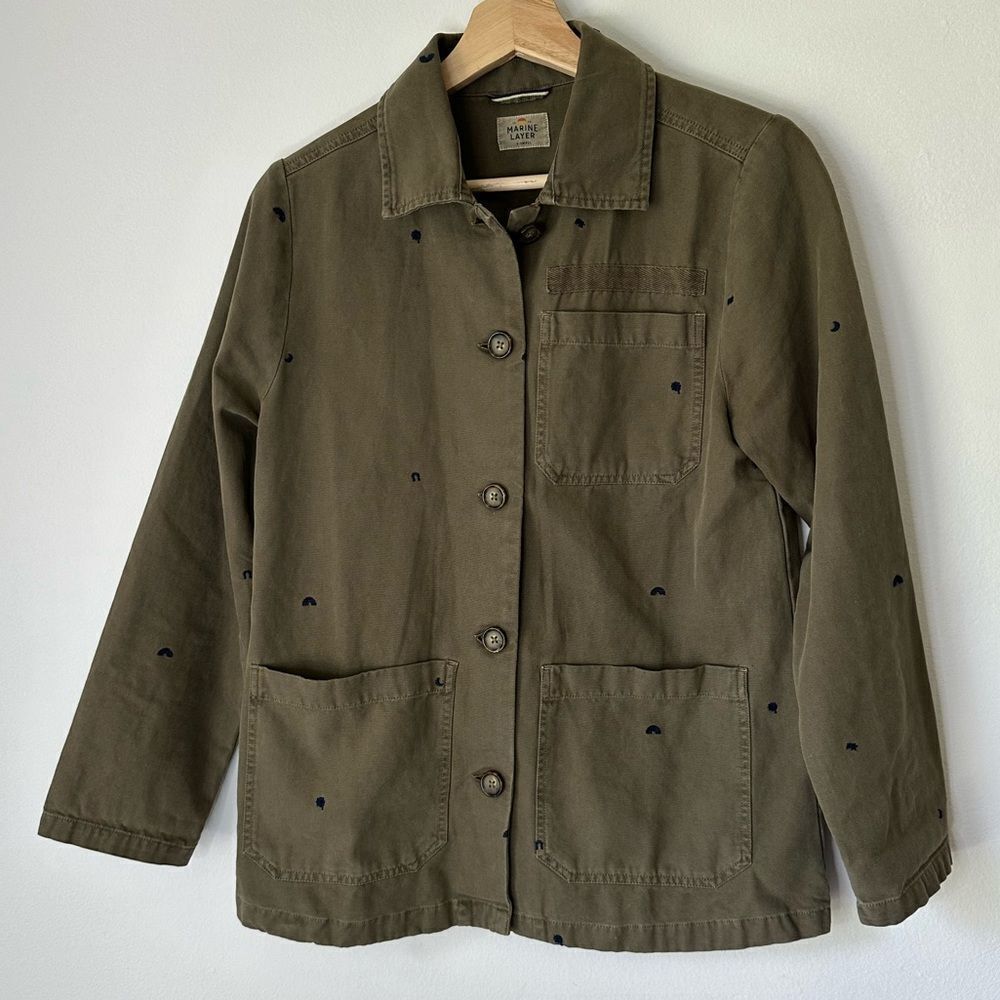 Marine Layer Dusty Olive Gracey Embroidered Chore Utility Jacket Women’s Size XS - Picture 3 of 6
